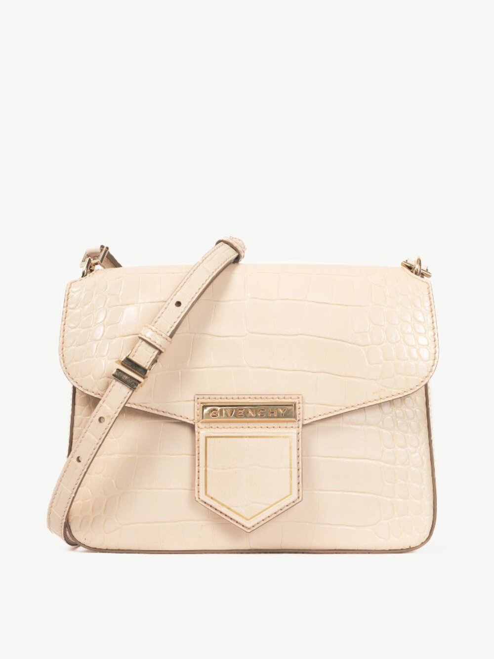 Givenchy Nobile Small Nude Pink Croc-Embossed Leather Flap Crossbody